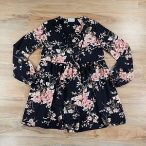 ☔️💜Embrace Navy Floral Print Baby Doll Dress Small